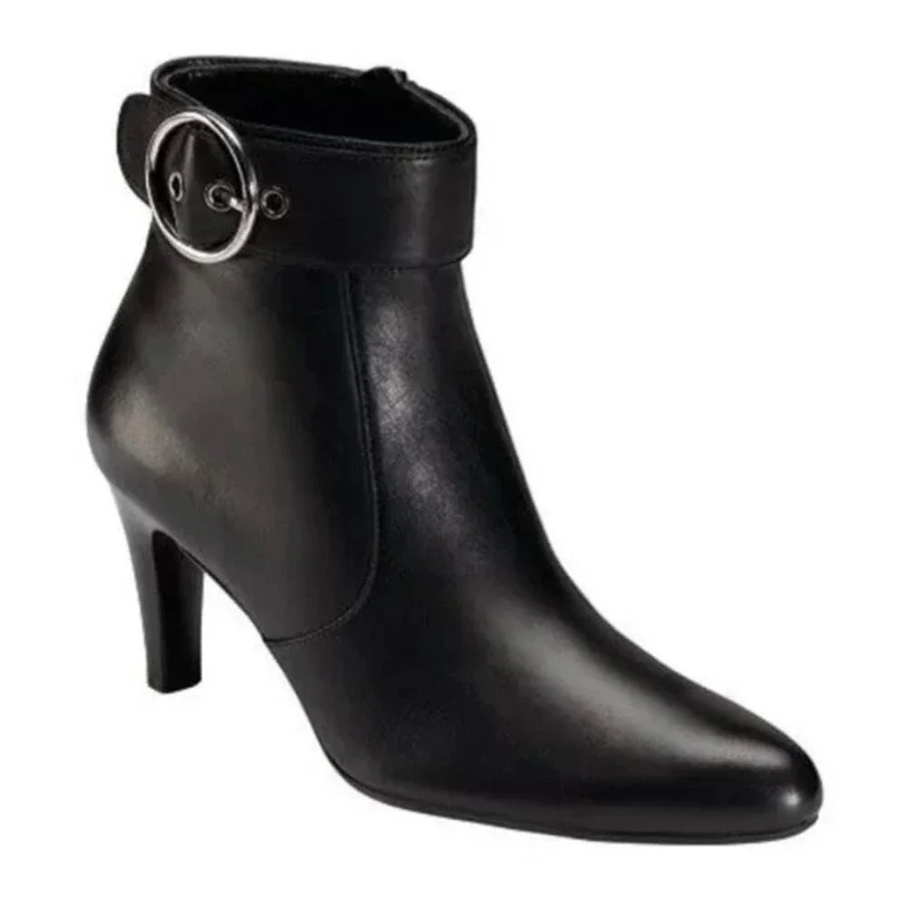 Ecco Size 39 US 8 8.5 Bootie City Bristol Ankle Black Leather Buckle Detail Zip